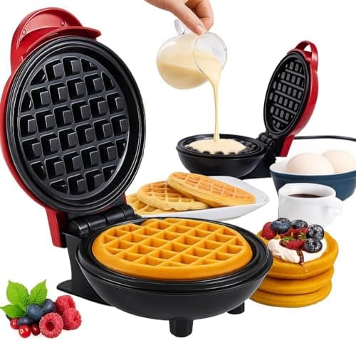 Mini Máquina de Waffle Elétrica Bivolt (110V/220V) | 350W Compacta e Antiaderente | Waffle, Panqueca, Omelete e Sanduíche | Portátil para Lanches Rápidos, Viagem e Cozinhas Pequenas