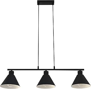 Luminária pendente linear estilo industrial preto com três cúpulas