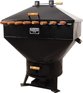 Churrasqueira a Bafo 45kg com 8 espetos Profissional, cor preta com detalhes amarelos, fundo branco.