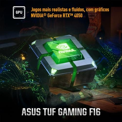 Notebook Asus TUF Gaming F16 com GPU GeForce RTX 4050 e tela IPS de 16 polegadas.