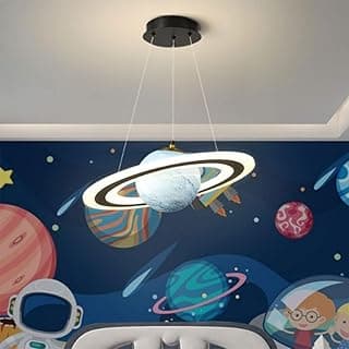 Luminária pendente LED estilo planeta espacial para quarto infantil
