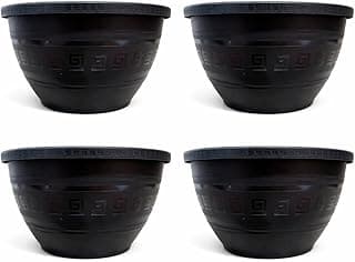 Kit 4 vasos de plantas redondas preto estilo grego 18cm