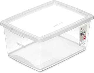 Caixa organizadora transparente de 7,5 litros com tampa, cor cristal, mostrando a parte superior aberta.