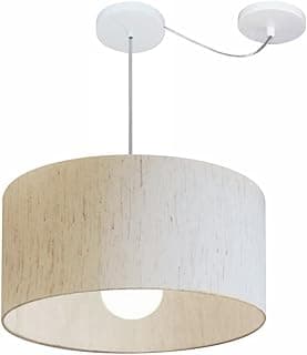 Lustre Pendente com Desvio de Centro Cúpula Tecido 50x25 cm, Vivare Iluminação, Pendente4230 LLA, Linho Bege, Médio