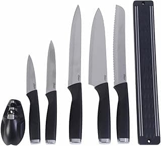 Conjunto de facas de cozinha Oster em aço inoxidável com sete peças e afiador manual