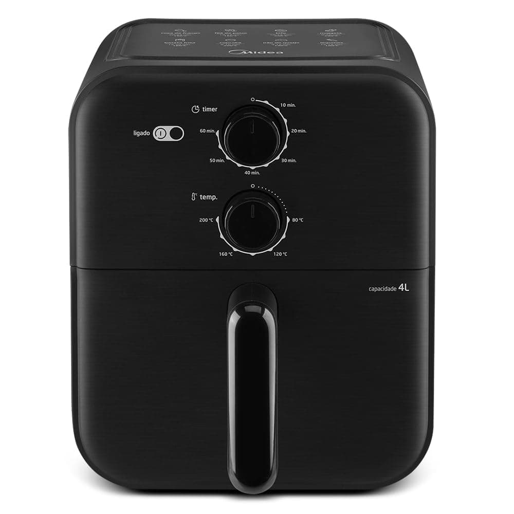 Fritadeira Sem Óleo Capacidade de 4L, Midea, 1400 W, Aquece Em 10-60 min 80℃ a 200 ℃, Air Fryer Com Fluxo de Ar de 360°, Fritadeira Eletrica, Design Compacto, Preto, 110V, MAF400P0APK