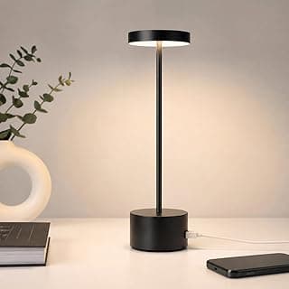 Luminária de Mesa LED Recarregável Touch Dimerizável 3 Cores Sem Fio – Abajur Moderno Portátil com Controle de Intensidade (Preto)