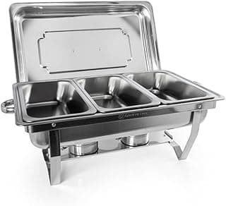GOURMET MIX Rechaud Aço Inox Retangular 3 Cubas 1/3 6 Litros com Fogareiro Profissional para Buffet e Eventos Design Premium e Alta Durabilidade