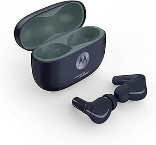 Fone de ouvido sem fio Motorola Moto Buds 2 Plus em azul marinho com estojo aberto
