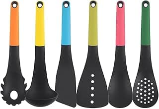Kit Premium de Utensílios Para Cozinha 7 Peças Nylon Cabo Design Ergonômico Bordas Suaves Não Danifica o Revestimento Antiaderente Base Giratória