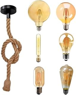 Kit 3 luminárias pendentes estilo retrô com corda de sisal e lâmpadas LED