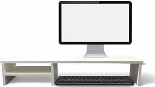 Suporte para monitor branco elevado para mesa com teclado e monitor