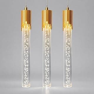 Kit 3x Pendente Cilindro Acrílico Detalhado Dourado 7W Cor Ajustável