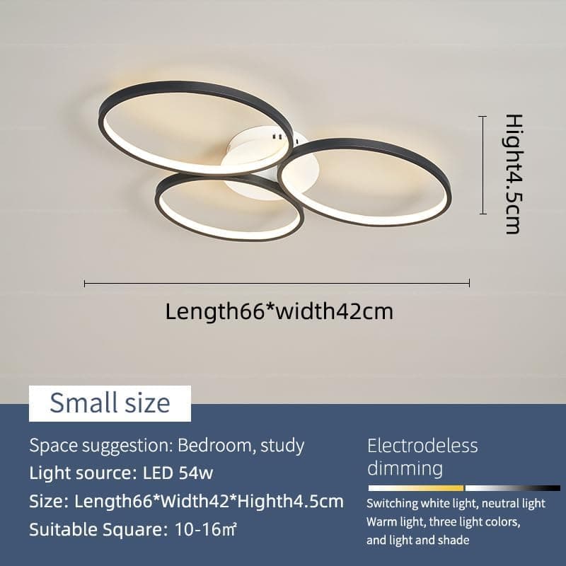 Luminária de teto LED moderna de 54W/66W com dimmer e controle remoto. Lustre de teto embutido com 3 anéis para sala de estar, sala de jantar, cozinha e quarto.