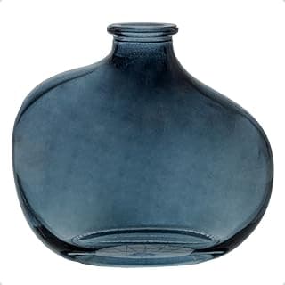 Vaso de vidro azul escuro, 10cm, formato oval, para decoração com flores e plantas.