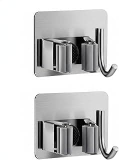 Kit de Suportes de Parede Inox para Vassouras e Rodos com Gancho Multiuso