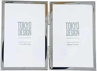 Porta-retrato duplo dobrável Tokyo Design com moldura prateada e vidro transparente
