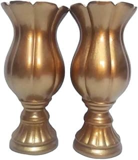 Kit 2 Vasos Decorativos Tulipa Dourado Cerâmica Festas