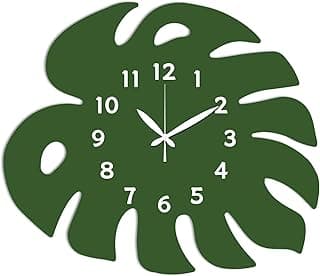 CHGCRAFT Monstera Deliciosa Relógio de parede gigante de bambu sem tique-taque Relógios decorativos de forma irregular Relógios de parede impressos para decoração de escritório em casa, 38 × 40
