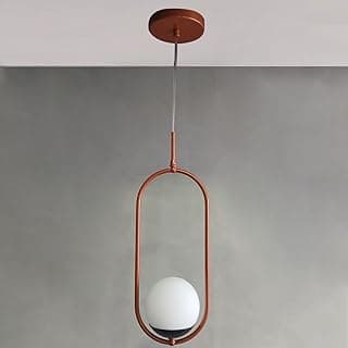 Luminária pendente oval com cúpula de vidro fosco e estrutura em alumínio cobre