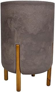 Vaso cilíndrico cinza escuro com base de madeira - Japi Decore 34
