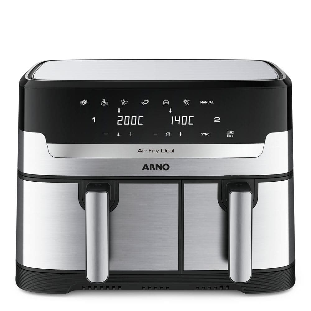 Fritadeira Sem Óleo Air Fryer Arno Dual 8,3L AFD2, 1800W, Inox e Preta, Cestos Duplos Independentes, Função SYNC, Painel Digital, 220V