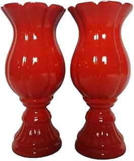 Kit de 2 vasos decorativos em cerâmica vermelha em forma de tulipa