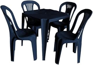 Kit 4 Cadeiras + Mesa Plástica Sala Cozinha Bar(Maia preto)
