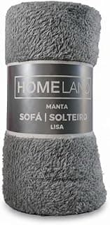 Manta dupla face cinza macia e antialérgica da marca Homeland, ideal para sofá e cama, com etiqueta metálica.