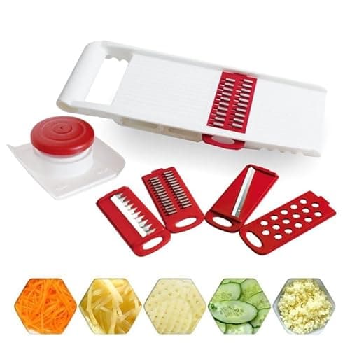 Cortador e Fatiador Manual 5 em 1, Lâminas para Legumes e Batatas, Ralador Multiuso com Base, 28x12cm Highquality