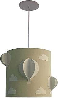 Luminária de teto infantil com balões 3D e nuvens, cor caqui, canopla branca