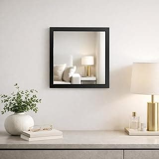 Espelho decorativo quadrado 30x30 com moldura reta preta para sala, quarto e hall de entrada