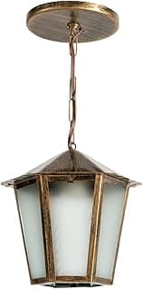 Luminária pendente colonial com cúpula de vidro e estrutura em metal ouro velho