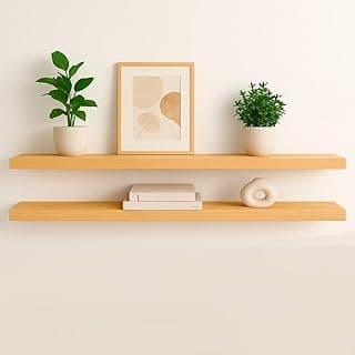 Kit 2 Prateleiras de Madeira Maciça Rústica com Suporte Invisível Flutuante(Natural,1 Metro)