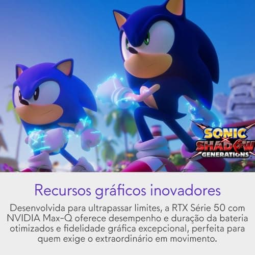 RTX Série 50 com NVIDIA Max-Q, recursos gráficos inovadores para jogos de alta performance.