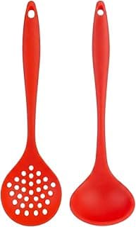 Escumadeira E Concha de Silicone Vermelho Conjunto 2 Peças 30 cm