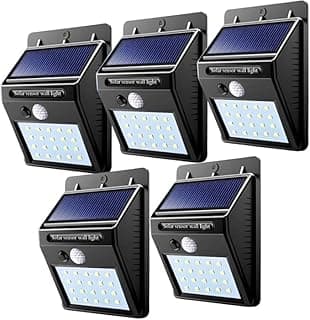 Kit 5 luminárias solares LED com sensor de movimento, IP65, iluminação externa, preto