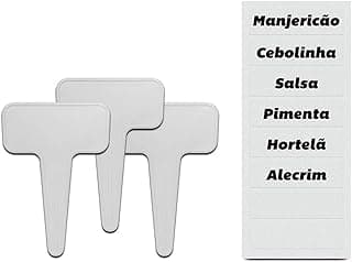 Kit 3 placas identificadas para vasos de plantas com nomes de Manjericão, Cebolinha, Salsa, Pimenta, Hortelã e Alecrim