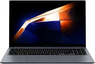 Notebook Samsung Galaxy Book4 aberto, tela preta, teclado em grafite metálico, fundo branco