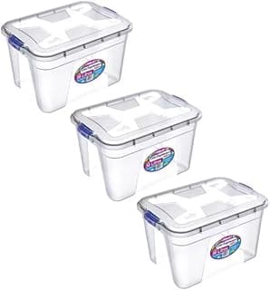 Kit de três caixas organizadoras transparentes extra grandes com tampa e trava