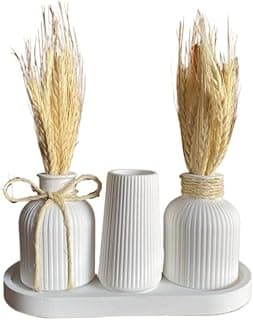 Kit de vasos decorativos brancos com trigo seco para decoração minimalista
