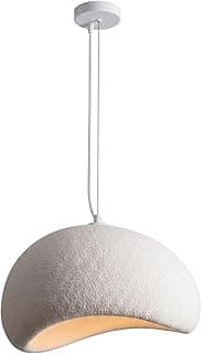 Luminária pendente estilo japonês, cúpula branca, resina e concreto, 50cm