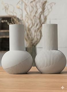 Par de jarros decorativos cinza claro com textura em relevo, design sofisticado e moderno
