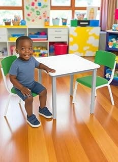 Ecom Home - Conjunto Mesa Infantil e 2 Cadeiras Verde Claro Escolar Estudos Recreação Brinquedoteca Atividades