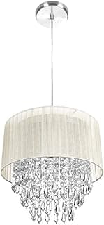Lustre Pendente De Organza e Cristal Acrílico Manucrillic Bege