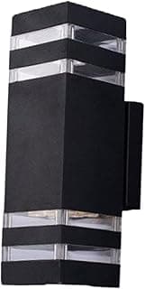 Lâmpada de parede externa preta com quatro camadas de vidro transparente, ideal para áreas externas.