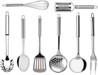 Kit Utensílios de Cozinha em Aço Inox com Cabo de Silicone 8 Peças Preto