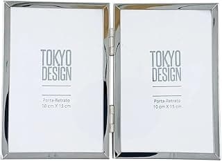 Porta-retrato duplo dobrável Tokyo Design 10x15cm em aço inox e vidro