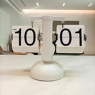 Relógio de mesa mecânico digital retrô branco com mostrador flip, mostrando as horas 10:01.