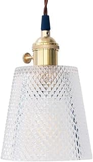 Lustre pequeno de vidro e latão com cúpula transparente e padrão geométrico, estilo retrô